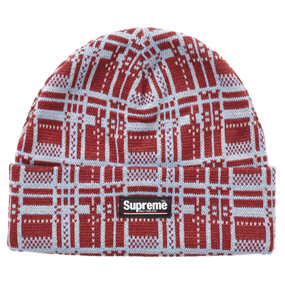 SUPREME Plaid Beanie Burgundy OS Winter Hat FW18 BRAND NEW Deadstock